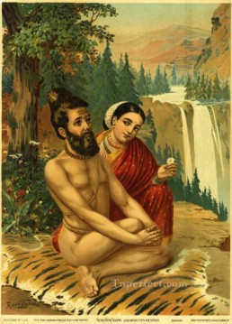 ラジャ・ラヴィ・ヴァルマ Painting - ヴィシュワーミトラ・メナカ ラジャ・ラヴィ・ヴァルマ・インディアンズ